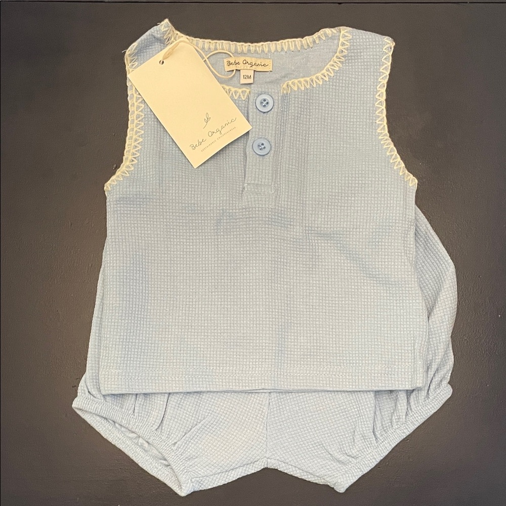 Bebe Organic Blue Baby Outfit with Buttons